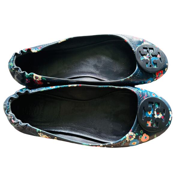 Tory Burch Minnie Travel Blue Floral Ballet Flats 7 - Picture 1 of 12